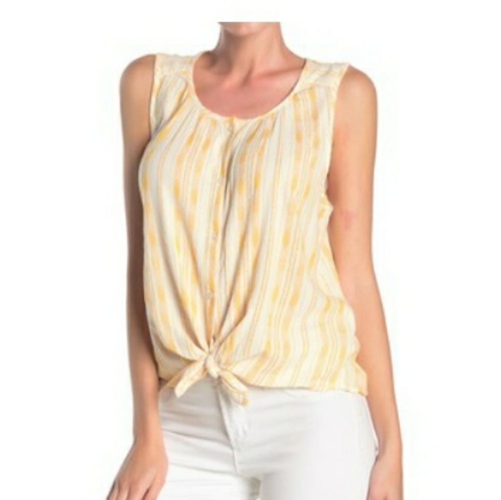 Lucky Brand Yellow Tie Front Top L